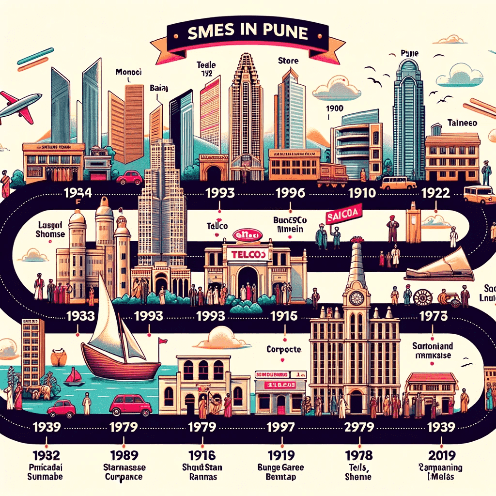 Illustration-of-a-timeline-showing-the-historical-growth-of-SMEs-in-Pune-from-the-mid-1900s-to-2019.-Key-milestones-and-corporate-giants-like-Telco-an